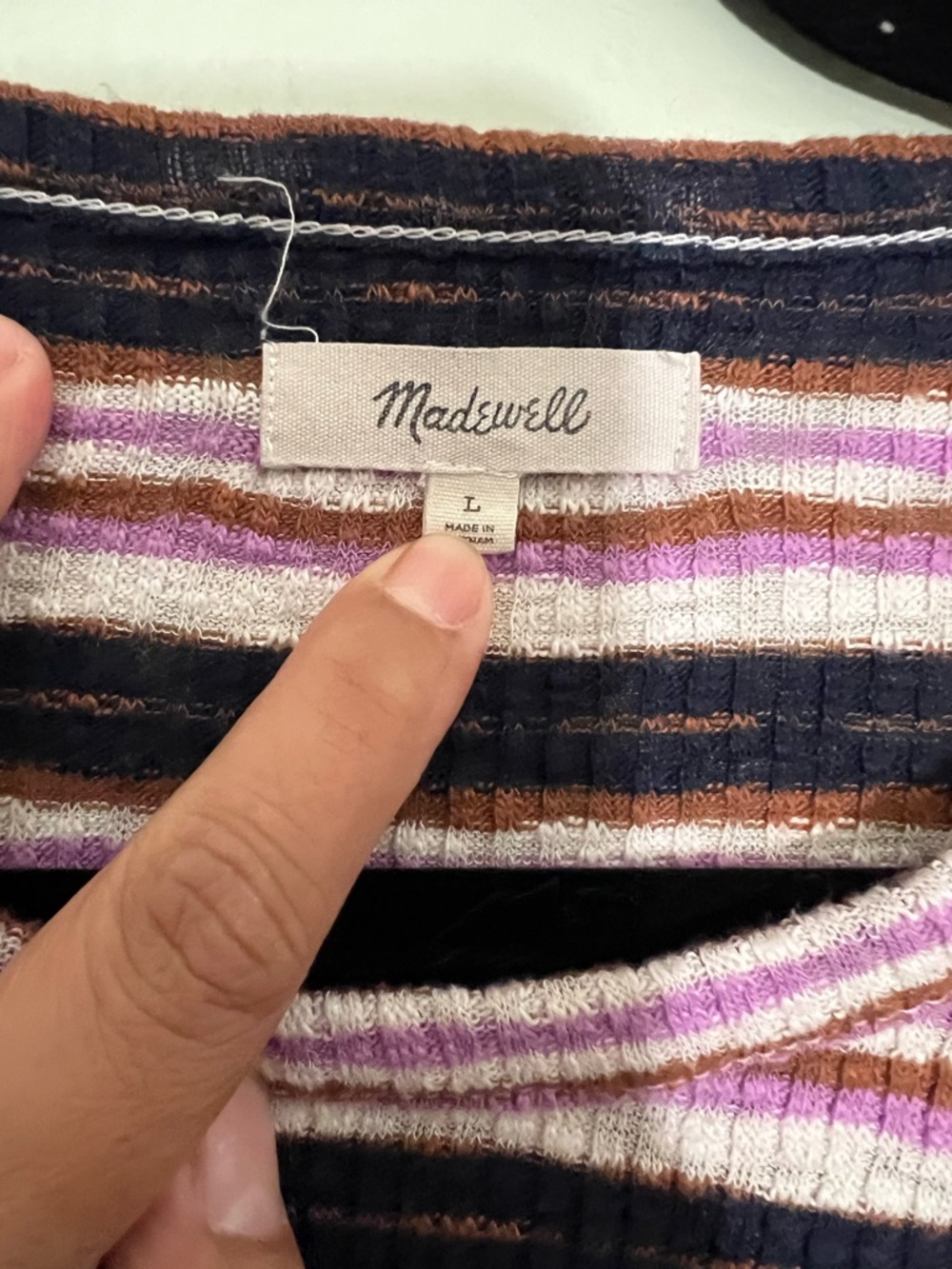 Madewell Striped Ribbed Top in Pink, Brown & Black L PTP 20 - Picture 3 of 7